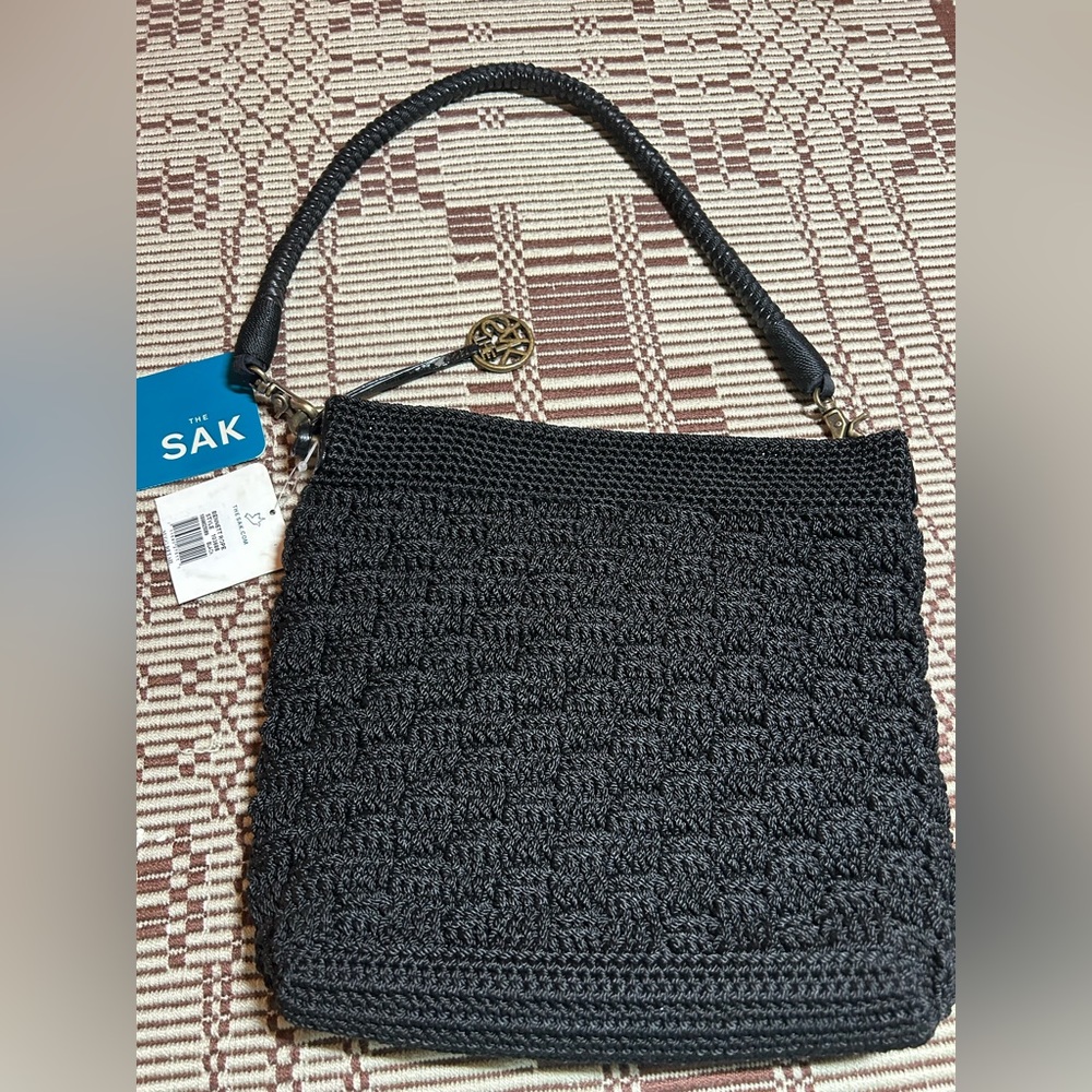 NWT vintage The Sak crocheted shoulder bag in black